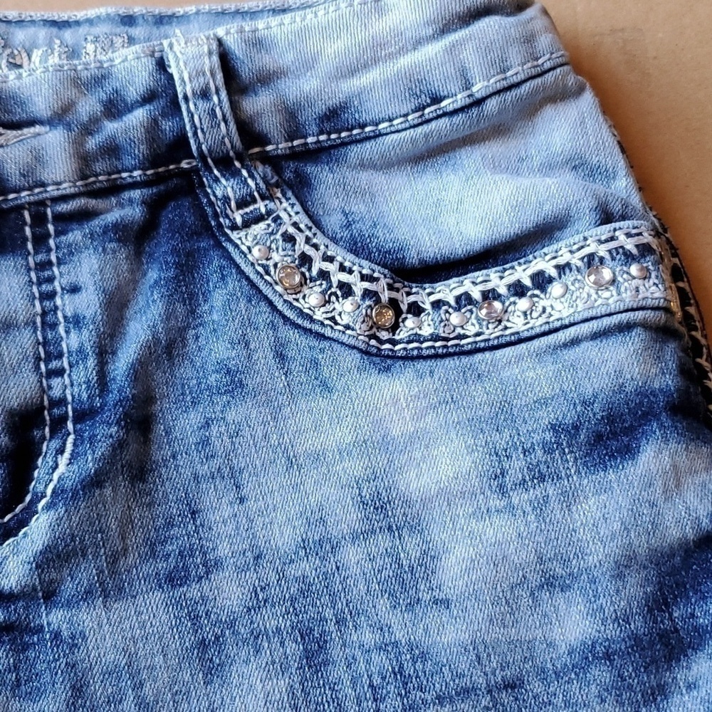 Revolution by Revolt distressed 5 pckt jewel studded denim shorts Girls… - Picture 4 of 10